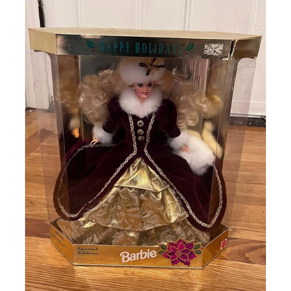 1996 Happy Holidays Special Edition Barbie Doll in Burgundy and Gold Velvet Gown